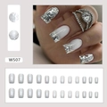 Sparkly silver glitter and white gradient medium square false nails set with 24 pieces - W507 Silver Galaxy [Glue Type]