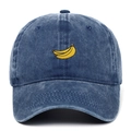 Gorra de béisbol vintage de mezclilla lavada azul marino con bordado de plátano amarillo - Azul marino