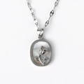 Macro view of oval shell pendant featuring a silver rose relief and zircon border - Oval Rose Wave Frame Style (Style 2 White Gold) / Silver