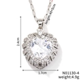Macro detail of heart pendant necklace with dimensions and weight specifications - White Gem/Silver Chain (N01130-4)