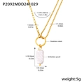 Collar de perla barroca en acero inoxidable bañado en oro 18k con cadena doble - Dorado