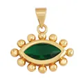 Bohemian gold plated copper eye-shaped pendant with green zircon and beaded edge - M609104-Green