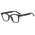 Glossy black square-frame sunglasses with silver rivet accents and clear lenses - Bright Black Frame Clear Lens
