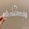 Silver swan heart crown with white rhinestones and pearls, diameter 16.5cm - 11# Swan Crown (16.5cm)