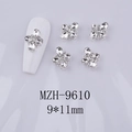 Detail of 9x11mm cross flower nail charms with silver metal base and clear rhinestones - Transparent White Gem - Silver Base (MZH-9610)