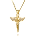 Elegante collana dorata con ciondolo angelo e dettagli in zirconi bianchi per donna - Stile Forma Angelo (CX-D924)