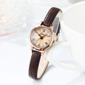 Elegant ladies quartz watch with champagne dial and thin brown textured leather strap - Coffee