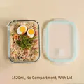 Microwave-safe 1520ml glass lunch box with a green sealing lid and single compartment - Extra Large Rectangular 1520ml