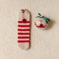 Christmas coral fleece socks with 3D reindeer design in a spherical gift box - One Size / Kids Striped Reindeer (with Ball)