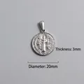 Détail de la médaille de Saint-Benoît de 20mm en acier argenté avec épaisseur de 3mm - Pendentif vintage uniquement (sans chaîne) (P00127S) / Argent