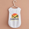 White breathable mesh pet vest with colorful tropical beach print and summer slogan - White Tropical Print