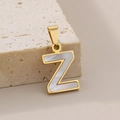 18K gold plated necklace pendant with letter Z design and white mother of pearl inlay - Letter Z(KP115538-K)