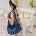 Deep blue denim kids crossbody tote bag with adjustable strap for fashion casual wear - Dark Blue