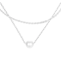 Collana a doppio strato in acciaio inossidabile argento con perla bianca e ciondolo geometrico - Color Acciaio
