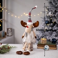 Poupeee Peluche Renne de Noel 60cm Chapeau Tricote Decoration de Table Festive - Renne à Grands Bois Chapeau Gris Rouge