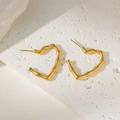 Elegant gold bamboo textured heart stud earrings made of durable titanium steel - Bamboo Texture Heart