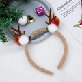 Beige plush Christmas reindeer antler headband with white pom-poms and red berries - Style 21 Coffee Antler White Berry