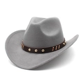 Close-up of grey felt western cowboy hat with brown leather studded band detail - M (56-58cm) / Gray