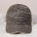 Detail of vintage washed charcoal baseball cap with NOT REALLY white embroidery - Coffee