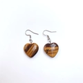 Tiger eye heart dangle earrings with silver metal hooks on a white background - Tiger Eye Stone Bracelet