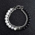 Detailed macro of black agate and white turquoise beads with a stainless steel curb chain - Black Agate & White Turquoise (113404)