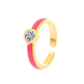 Anello aperto dorato con smalto rosa e pietra di zircone scintillante a forma di cuore - Oro (Smalto Rosso Rosa)