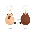 Capybara leather keychain in dark brown and apricot finish with gold metal ring - Shh-Capybara