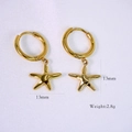 Golden stainless steel hoop earrings featuring polished starfish pendants in a 14K gold finish - Starfish 5