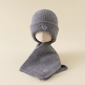 Grey ribbed knit baby hat and scarf set with small heart embroidery for autumn - Set / Gray