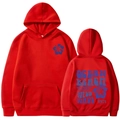 Red pullover hoodie with California surf print and hibiscus flower in vibrant red cotton - S / Red (Purple Print)