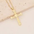 Detail of 18K gold plated cross pendant with heart engraving and cubic zirconia - Heart Engraved Gemstone Cross Style (12#)