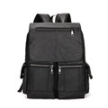 Mochila moderna de cuero PU negro vintage para hombre con múltiples cremalleras útiles - Negro
