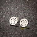 Silver cat paw and heart hollow studs in 12mm stainless steel for women - Round Paw Print Shape (689) / Steel
