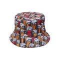 Detail showing high-quality stitching and beer mug pattern on summer bucket hat - Orange Beer Mug Print