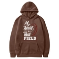 Dark brown fleece hoodie featuring My Heart Is On That Field varsity football print - Dark Brown-My Heart Is On That Field