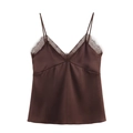 Dunkelbraunes Satin-Camisole-Top mit Wimpernspitze und glänzendem Seiden-Effekt - S / Kaffeebraun