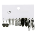 Set of 5 pairs of silver alloy and black resin earrings with pearls on display card - 5 Pairs Set / Silver Black