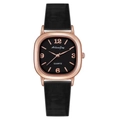 Minimalist square rose gold quartz watch with black leather strap and numeral dial - Black
