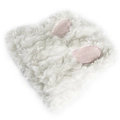 White faux fur knitted hat with pink bunny ears design for winter warmth - White