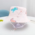 Detail of pink kids bucket hat with unicorn print and adjustable elastic chin strap - Size 50/1-3 Years / Light Pink-Unicorn
