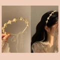 Champagne floral wreath headband with sheer organza ribbons and pearls for girls - Cream White Small Flower Garland