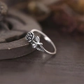 Vintage oxidized silver rose flower ring with realistic petals and twisted rope band details - US 5 / Antique Silver