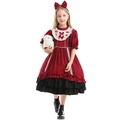 Abito da principessa Lolita spagnola per bambina in rosso vino con pizzo e fiocchi - L (135-145cm) / Borgogna