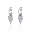 Bohemian silver twisted hoop earrings with sparkling crystal heart-shaped pendants - Silver