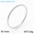 Silver 1mm thin stainless steel ring with micro-pave crystals in a minimalist style - Steel Color 1mm (KR106518-K)
