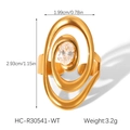 Close-up of golden spiral zircon ring with size and weight measurements on white background - Spiral Wrap Clear Oval Zirconia (HC-R30541-WT)