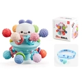 Baby teething Manhattan ball with macaron silicone loops and cartoon blue lanyard clip - Blue (With Blue Strap)
