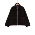 Chaqueta de forro polar sherpa marrón oscuro con cuello alto y cremallera de metal - XS / café