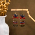 Bohemian dreamcatcher earrings with turquoise beads and bronze leaf pendants - Woven Hoop Leaf Bead Style (E2816-1)