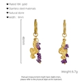 Detalle de pendientes de acero inoxidable chapado en oro de 18K con piedras naturales - Estilo de Piedra Púrpura con Clave de Sol (826)